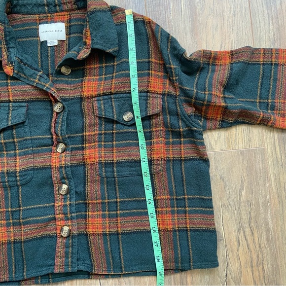 American Eagle Orange and Green Cropped Plaid Shirt - Picture 11 of 13